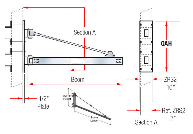 Aluminum wall mounted jib crane structure